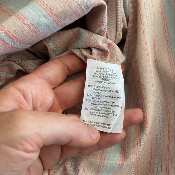 Madewell Linen Blend Puff Sleeve Striped Tapered Jumpsuit - Picture 10 of 11